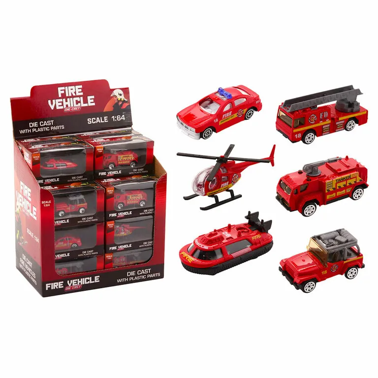 [HY743397] Die Cast - Mix brandweer voertuigen - schaal 1:64 Display (24st)